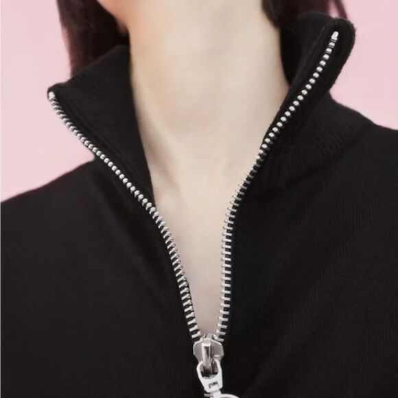 Zara Quarter Zip Maxi Sweater Dress with Ribbed Knit Trim in Black size Small - Picture 4 of 13